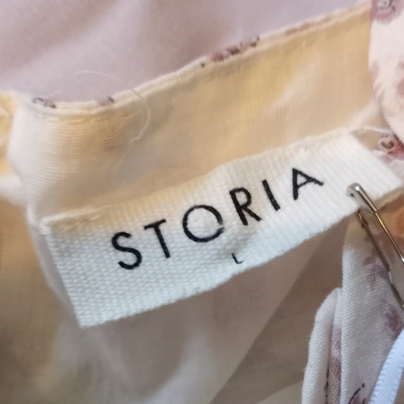 NWT Storia Puff Sleeve Cream & Pink Floral Dress Size Large - Picture 9 of 9